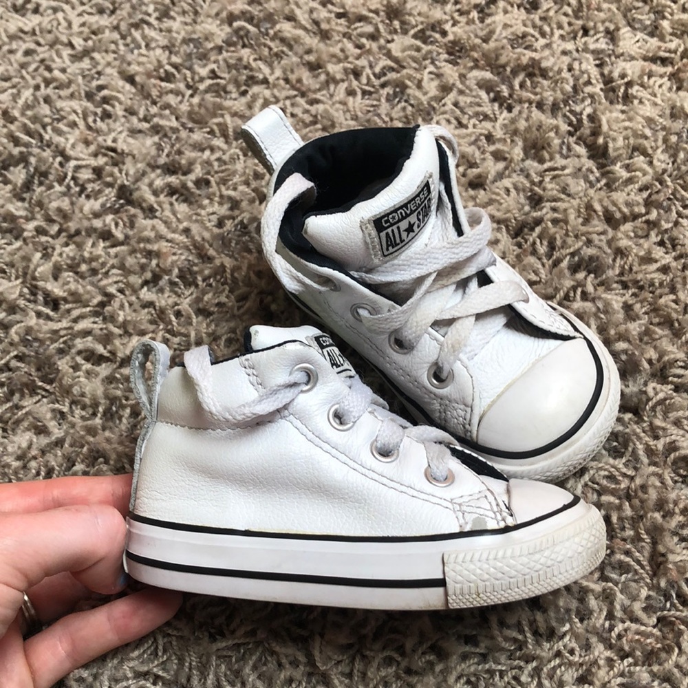 White Leather Toddler Mid top Converse
